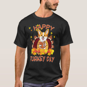 T-shirt Joyeux Jour de Thanksgiving Tee Corgi Citrouilles