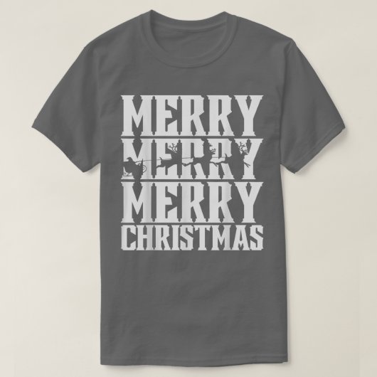 T-shirt Joyeux Joyeux Noël Santas Sleigh & Flying (Design devant)