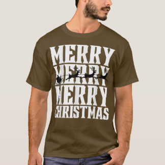 T-shirt Joyeux Joyeux Noël Santas Sleigh & Flying