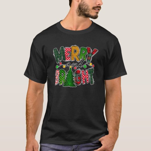 T-shirt Joyeux Joyeux Rétro Et Lumières De Noël (Devant)