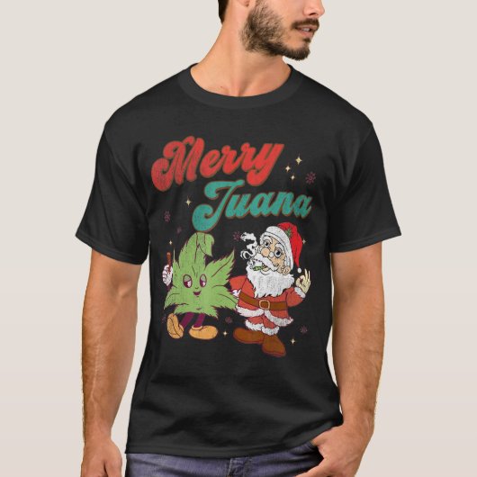 T-shirt Joyeux Juana Noël Drôle Père Noël Fumer Weed Sto (Devant)