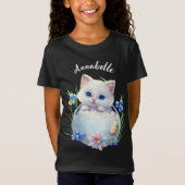 T-Shirt Joyeux Kitten blanc de Pâques avec fleurs (Devant)