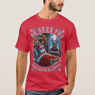 T-shirt Joyeux Krampus Il Vous Voit Noël Vintage Horreur