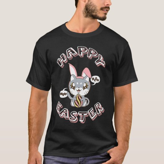 T-shirt Joyeux lapin de chat de Pâques (Devant)