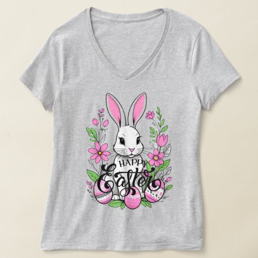 T-shirt Joyeux lapin de Pâques (rose foncé) (Poser)