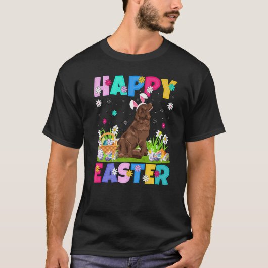 T-shirt Joyeux lapin de Pâques Terre-Neuve Chien dimanche  (Devant)