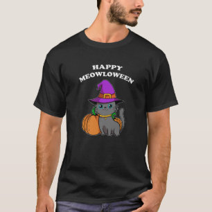 T-shirt Joyeux Meowloween Chat noir sorcier Citrouille Fun