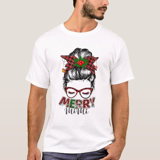 T-shirt Joyeux Mini Noël Femmes Buffalo Plaid Leopard M (Devant)