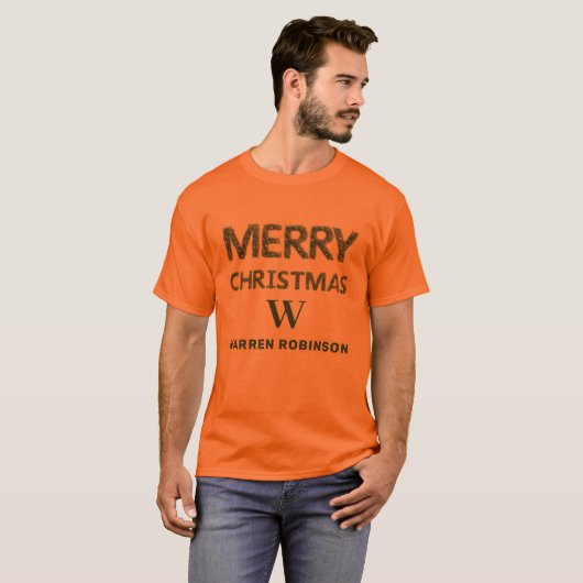 T-shirt Joyeux Monogramme de Noël Customisé Unisex Minimal (Devant entier)