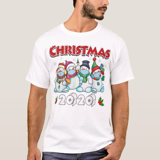 T-shirt Joyeux Noël 2020 Snowman dans le Masque Paj (Devant)