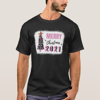 T-shirt Joyeux Noël 2021 Arbre Rose mignonne Girlie femmes