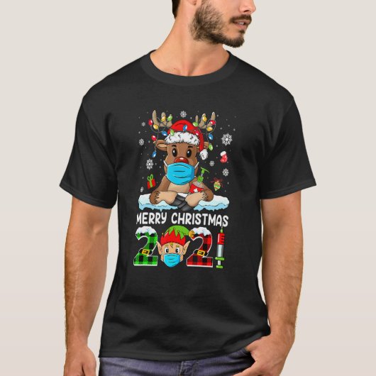 T-shirt Joyeux Noël 2021 Reindeer Père Noël Pajamas Famill (Devant)