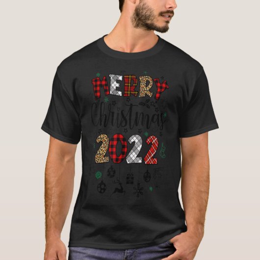T-shirt Joyeux Noël 2022 Léopard Buffalo Red Plaid Pour (Devant)