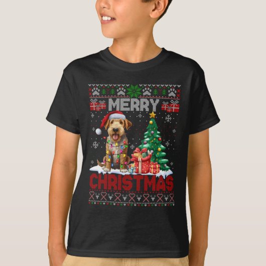 T-shirt Joyeux Noël Airedale Terrier Amoureux des chiens U (Devant)