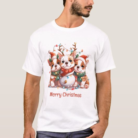 T-shirt Joyeux Noël anglais Bulldog Reindeer Père Noël (Devant)