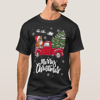 T-shirt Joyeux Noël Anglais Chien de taureaux Père Noël Re