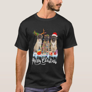 T-shirt Joyeux Noël anglais Mastiff Père Noël Light Reinde