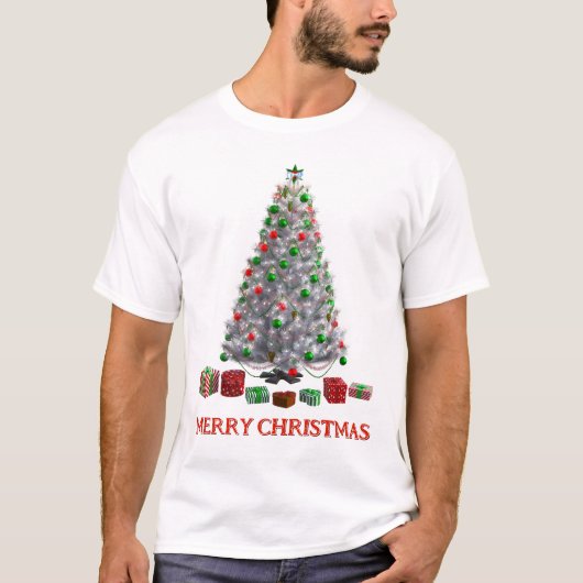 T-shirt Joyeux Noël. Arbre (conception 6) avec cadeaux (Devant)