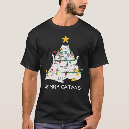 T-shirt Joyeux Noël Arbre de Noël Chat Catmas Meowy Noël (Devant)