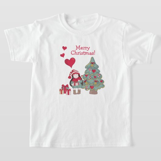 T-shirt Joyeux Noël - Arbre décoré et Fille (Poser)
