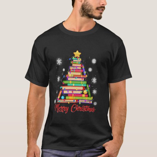 T-shirt Joyeux Noël Arbre Lumières Lecture Livres Lover Li (Devant)