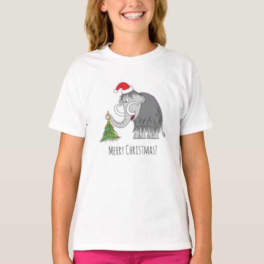 T-shirt Joyeux Noël Arbre mignon Mammoth Santa Hat (Devant)