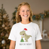 T-shirt Joyeux Noël Arbre mignonne Dinosaure Santa Hat