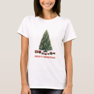 T-shirt Joyeux Noël. Arbre (modèle 1) avec des cadeaux