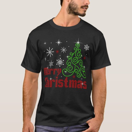 T-shirt Joyeux Noël Arbre Snowflake Bling (Devant)