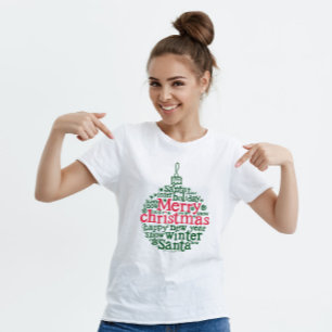 T-shirt Joyeux Noël Arbre typographie de balle Rouge Vert
