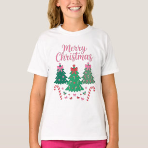 T-shirt Joyeux Noël Arbres Nœud Canne à Bonbon Étoiles Mig