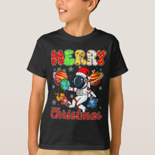 T-shirt Joyeux Noël Astronaute Chapeau de Père Noël Flocon