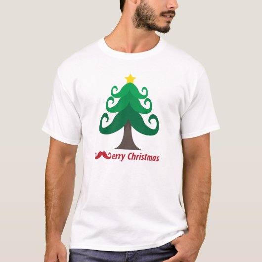 T-shirt Joyeux Noël avec l'arbre de Noël de moustache (Devant)