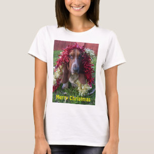 T-shirt Joyeux Noël Basset Hound à Garland