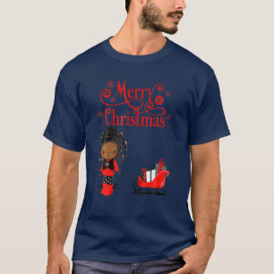 T-shirt Joyeux Noël Black Girl Santa Claus Ame Africaine