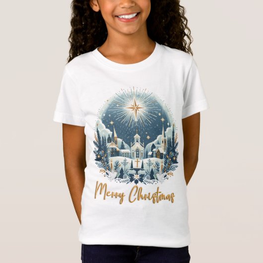 T-Shirt Joyeux Noël bleu et or (Devant)