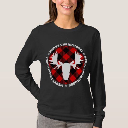 T-shirt Joyeux Noël Buffallo Plaid. Funny Moose Chri (Devant)