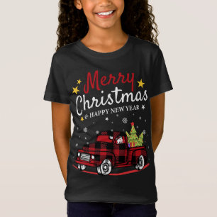 T-Shirt Joyeux Noël Buffalo Camion Snowman Tree Red Pla