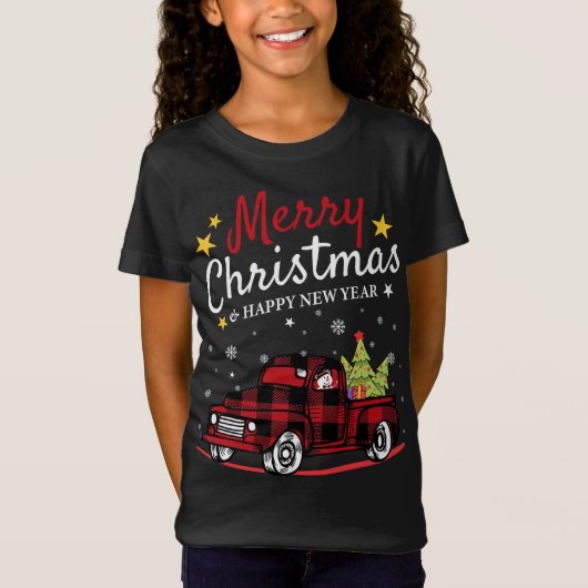 T-Shirt Joyeux Noël Buffalo Camion Snowman Tree Red Pla (Devant)