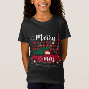 T-Shirt Joyeux Noël Buffalo Plaid Camion Rouge Christian