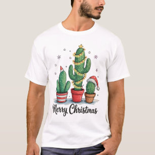 T-shirt Joyeux Noël Cactus Arbre Festif Lumières de Noël