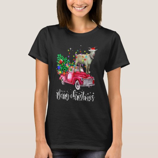 T-shirt Joyeux Noël Camion Rouge équitation Chèvre Père No (Devant)
