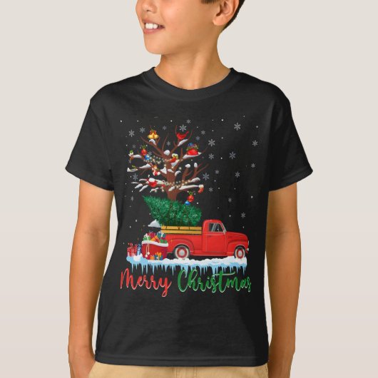 T-shirt Joyeux Noël Camion Rouge Noël Arbre de Noël Lumièr (Devant)