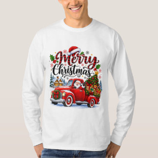 T-shirt Joyeux Noël Camion Rouge Vintage Arbre de Noël