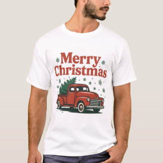 T-Shirt Joyeux Noël Camion Rouge Vintage Fêtes