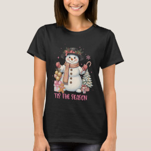 T-shirt Joyeux Noël C'est La Saison Bonhomme de Neige Rose