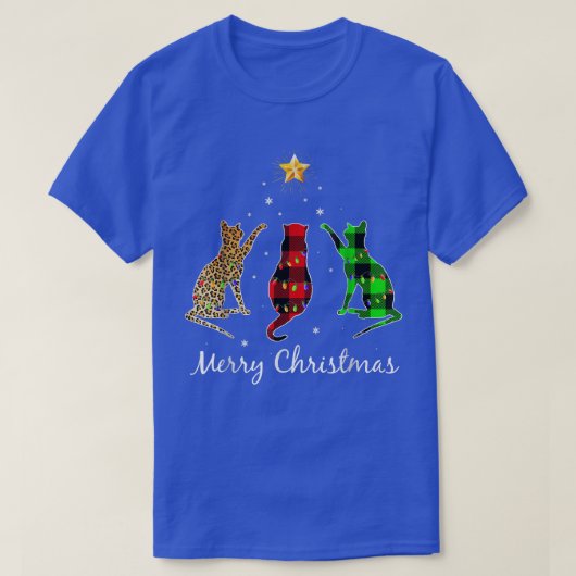 T-shirt Joyeux Noël Chat Buffalo Plaid Chats de Noël (Design devant)