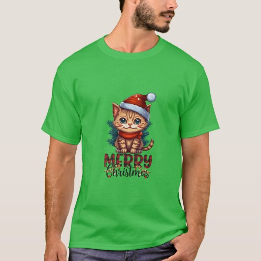 T-shirt Joyeux Noël, chat de Noël (Devant)