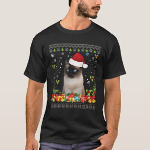 T-shirt Joyeux Noël Chat Siamese Chat Ugly Sweater Père No