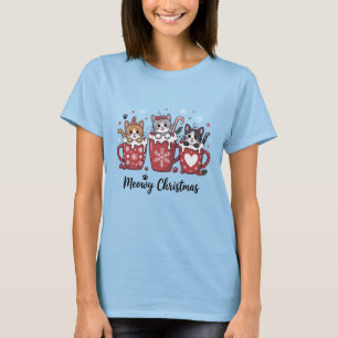 T-shirt Joyeux Noël Chatons Mugs Chocolat Chaud Art de Fêt